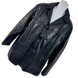 LEATHER MAN! GORGEOUS HEAVYWEIGHT 100% GENUINE LEATHER BLACK STADIUM COAT!SZ 2XL